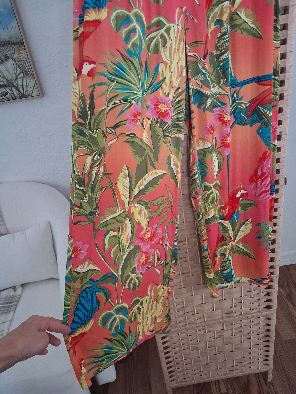 🌺🦜🌴 Rachel Roy Pink Tropical-Print Wide Leg Pants Sm 🌴🦜🌺 - Picture 4 of 8